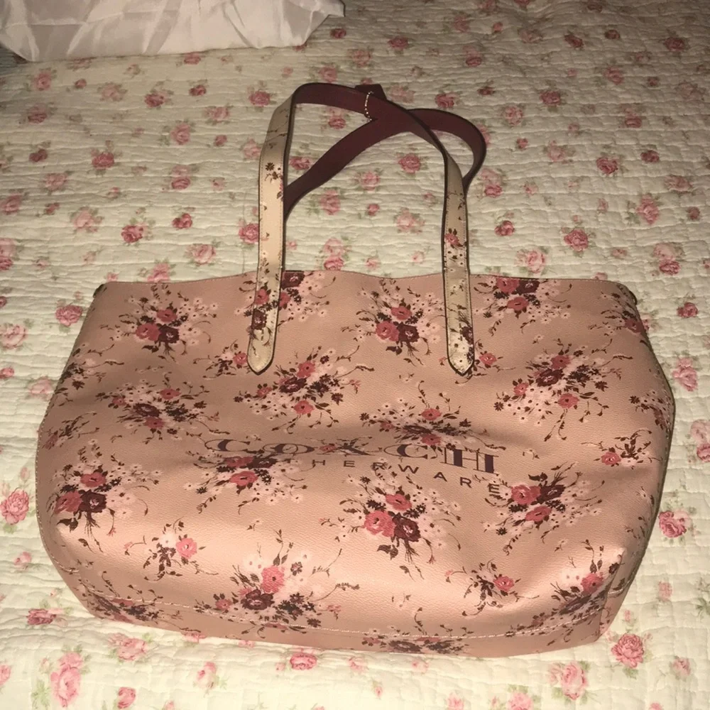 Pretty flowered leather tote bag - Picture 1 of 5